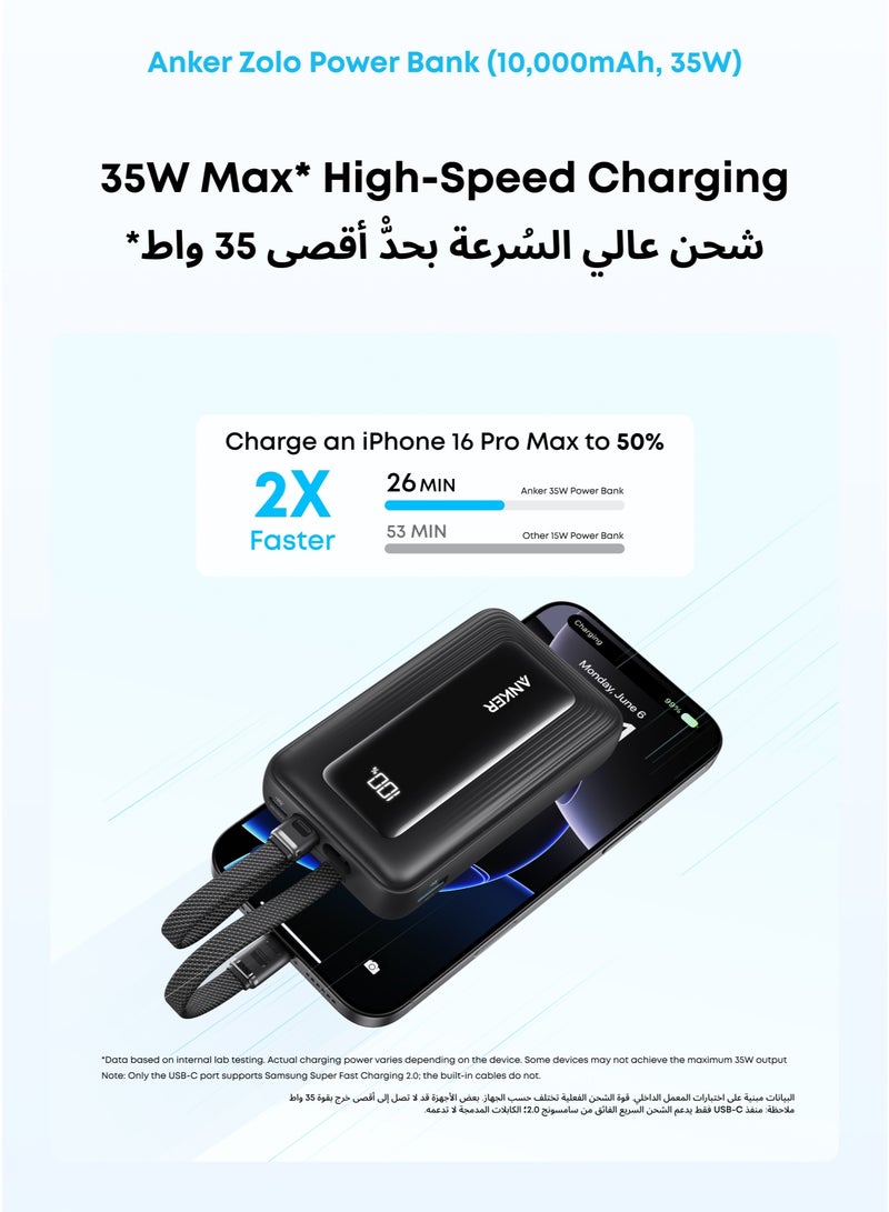 Anker Zolo Power Bank, 10,000mAh 35W Max Fast Portable Charger with Built-in dual USB-C Cables, USB-C&A, Battery Pack for iPhone 17/16 Series, MacBook, Galaxy (Black) & USB C Charger, 735 Charger (Nano II 65W), PPS 3-Port Fast Compact USB C Charger for MacBook Pro/Air, iPad Pro, Galaxy S24/S23, Dell XPS 13, iPhone 17/16/15, Huawei, Xiaomi, Redmi, Vivo, Oppo Bundle - Image 3